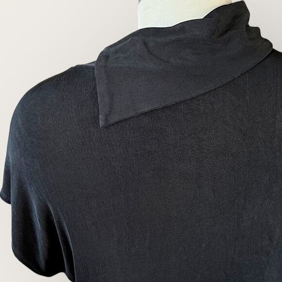 Chico's Travelers Vintage Cap Sleeve Asymmetric Cowl Neck Slinky Top XL/16 Black - Picture 9 of 13